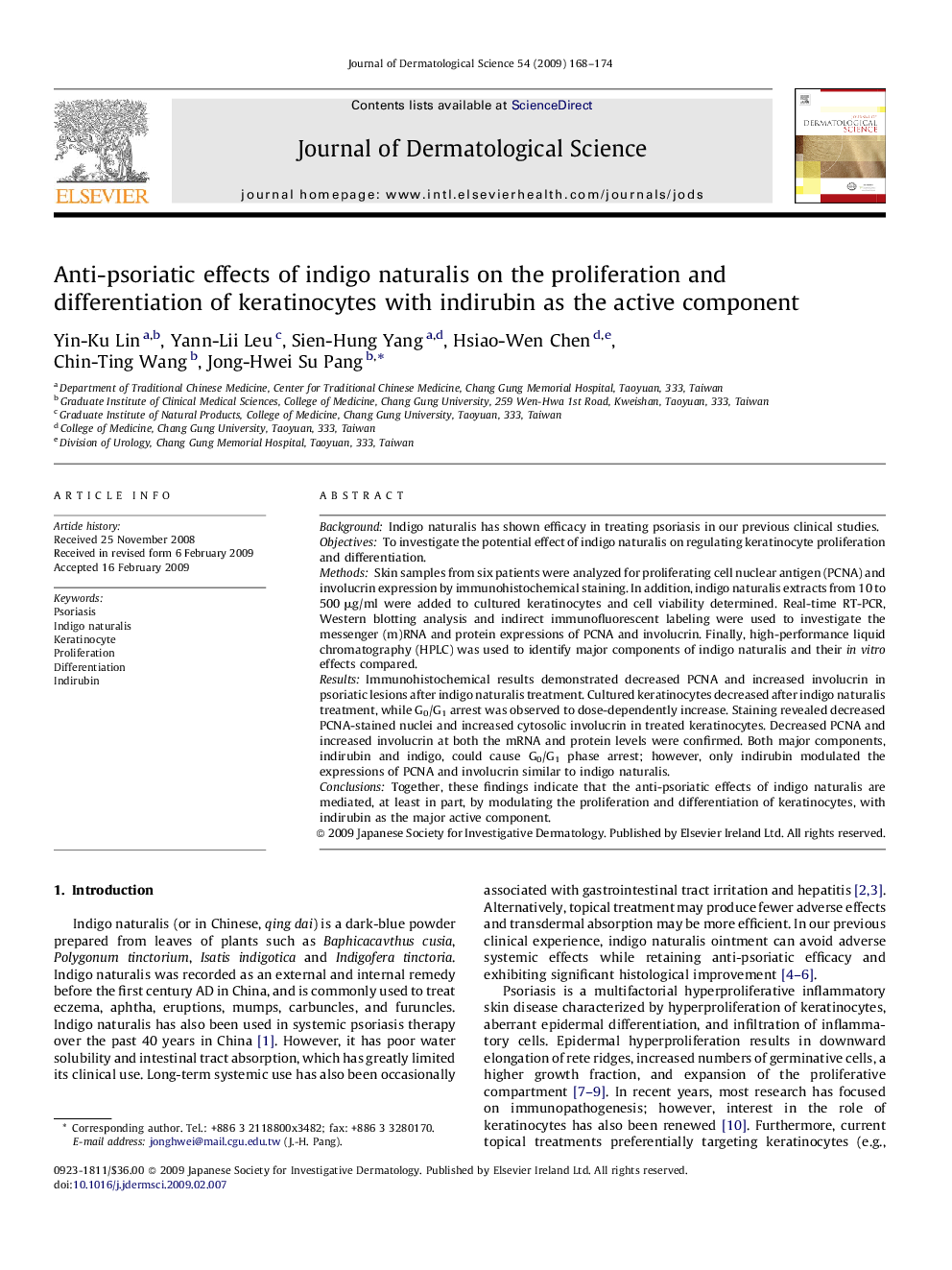 Anti-psoriatic effects of indigo naturalis on the proliferation and differentiation of keratinocytes with indirubin as the active component