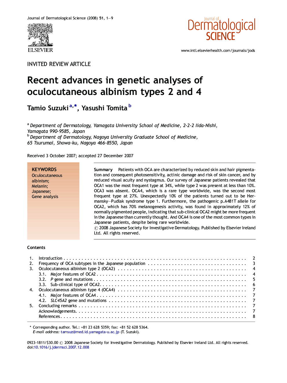 Recent advances in genetic analyses of oculocutaneous albinism types 2 and 4