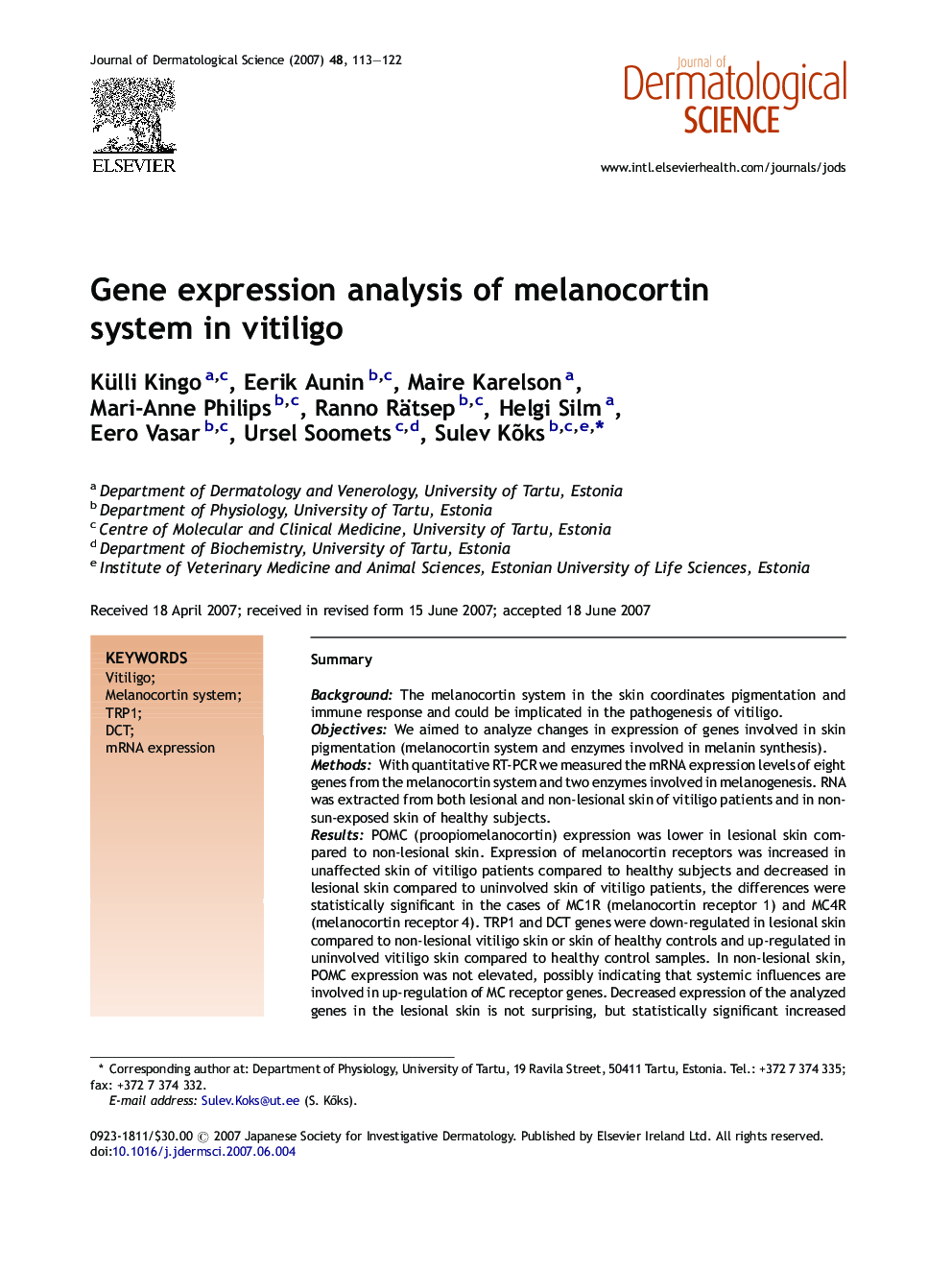 Gene expression analysis of melanocortin system in vitiligo