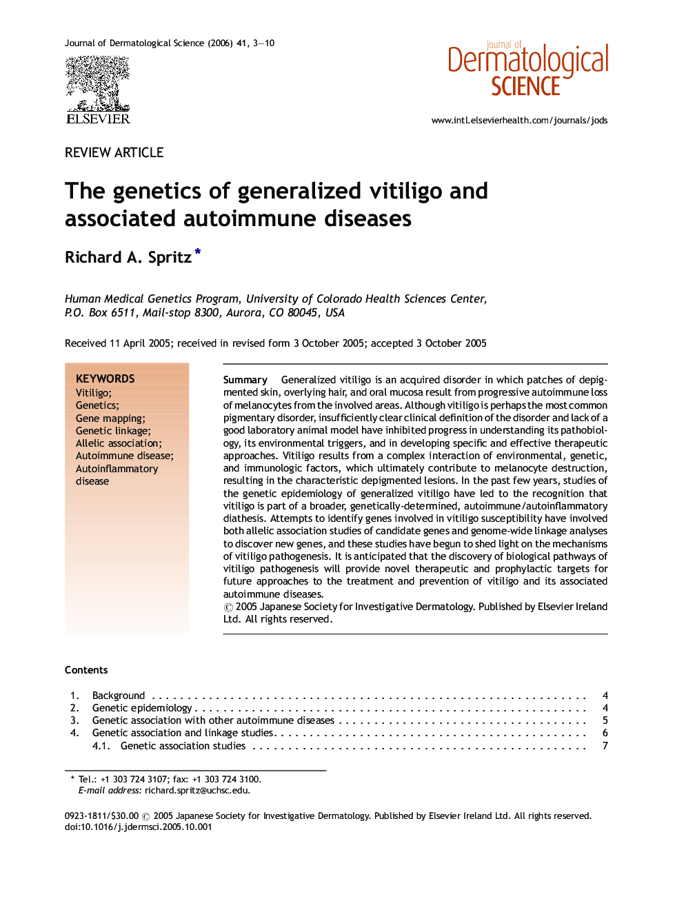 The genetics of generalized vitiligo and associated autoimmune diseases