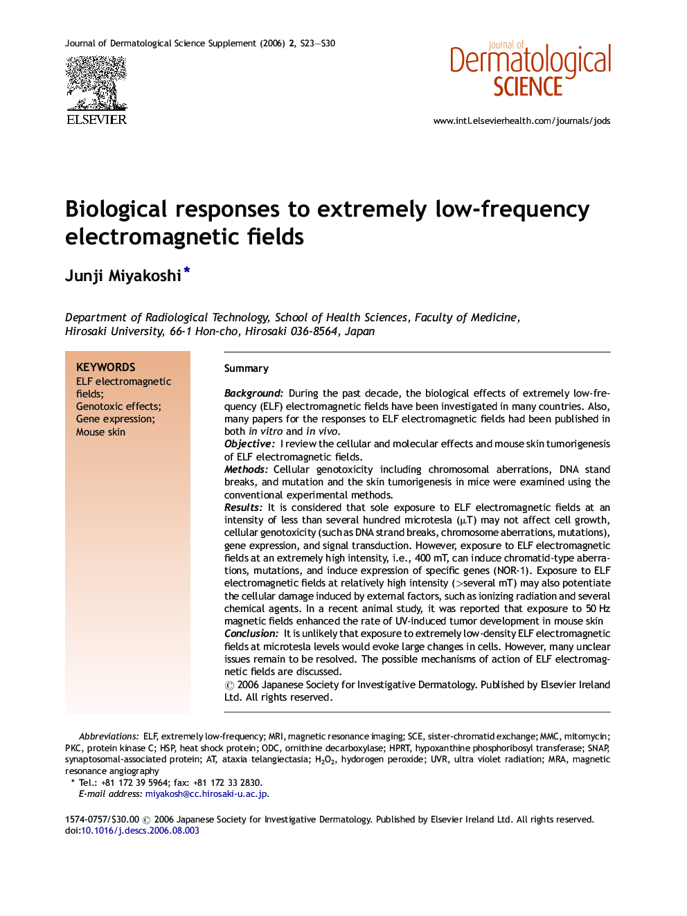 Biological responses to extremely low-frequency electromagnetic fields