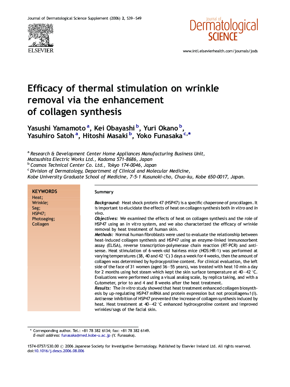 Efficacy of thermal stimulation on wrinkle removal via the enhancement of collagen synthesis