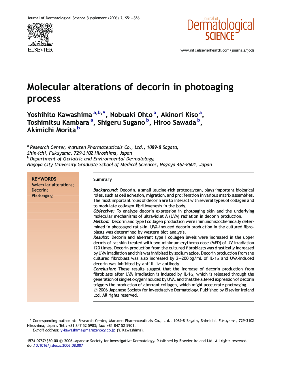 Molecular alterations of decorin in photoaging process