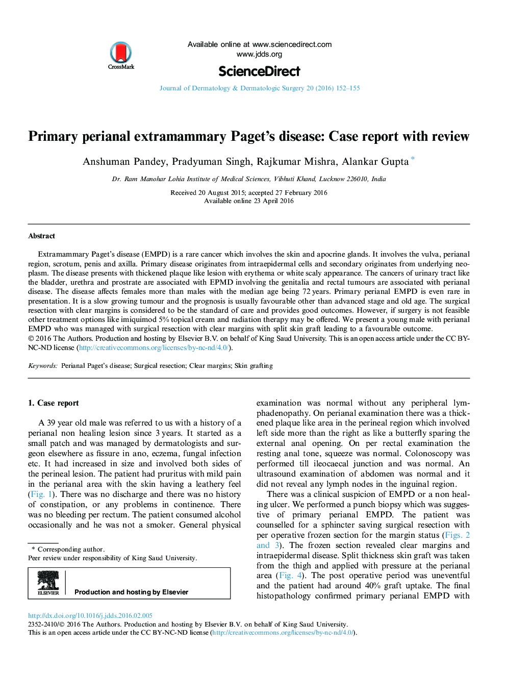 Primary perianal extramammary Paget’s disease: Case report with review 