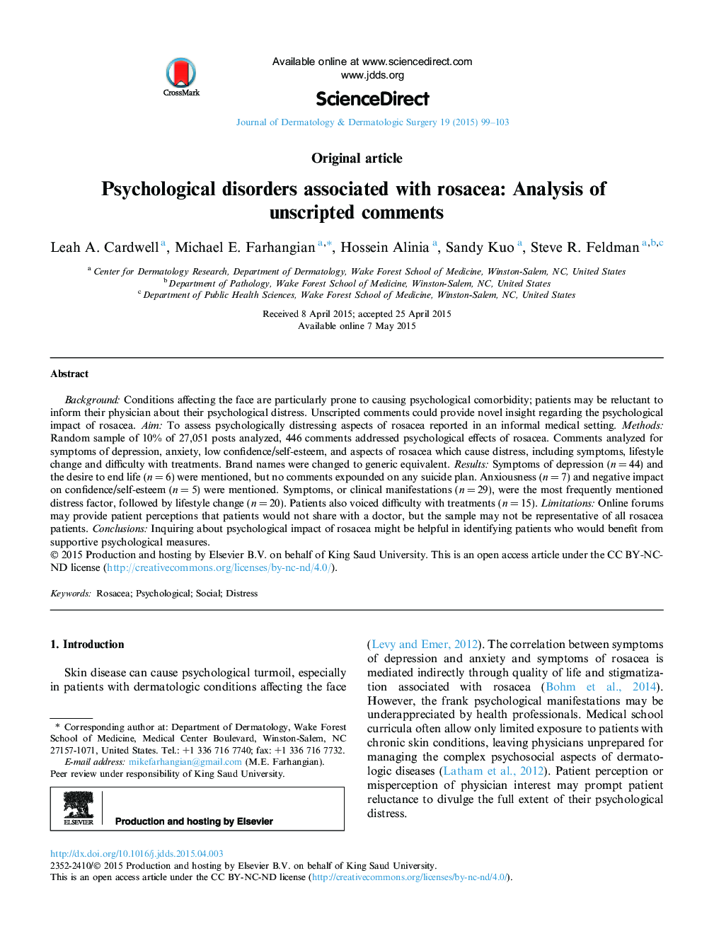 اختلالات روانشناختی مرتبط با روئسایسا: تجزیه و تحلیل نظرات غیر رسمی 