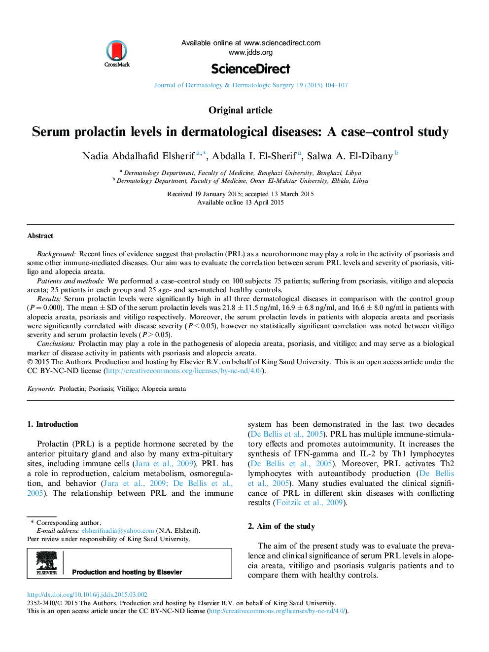 سطح پرولاکتین سرم در بیماری های پوستی: یک مطالعه کنترل کایزا 