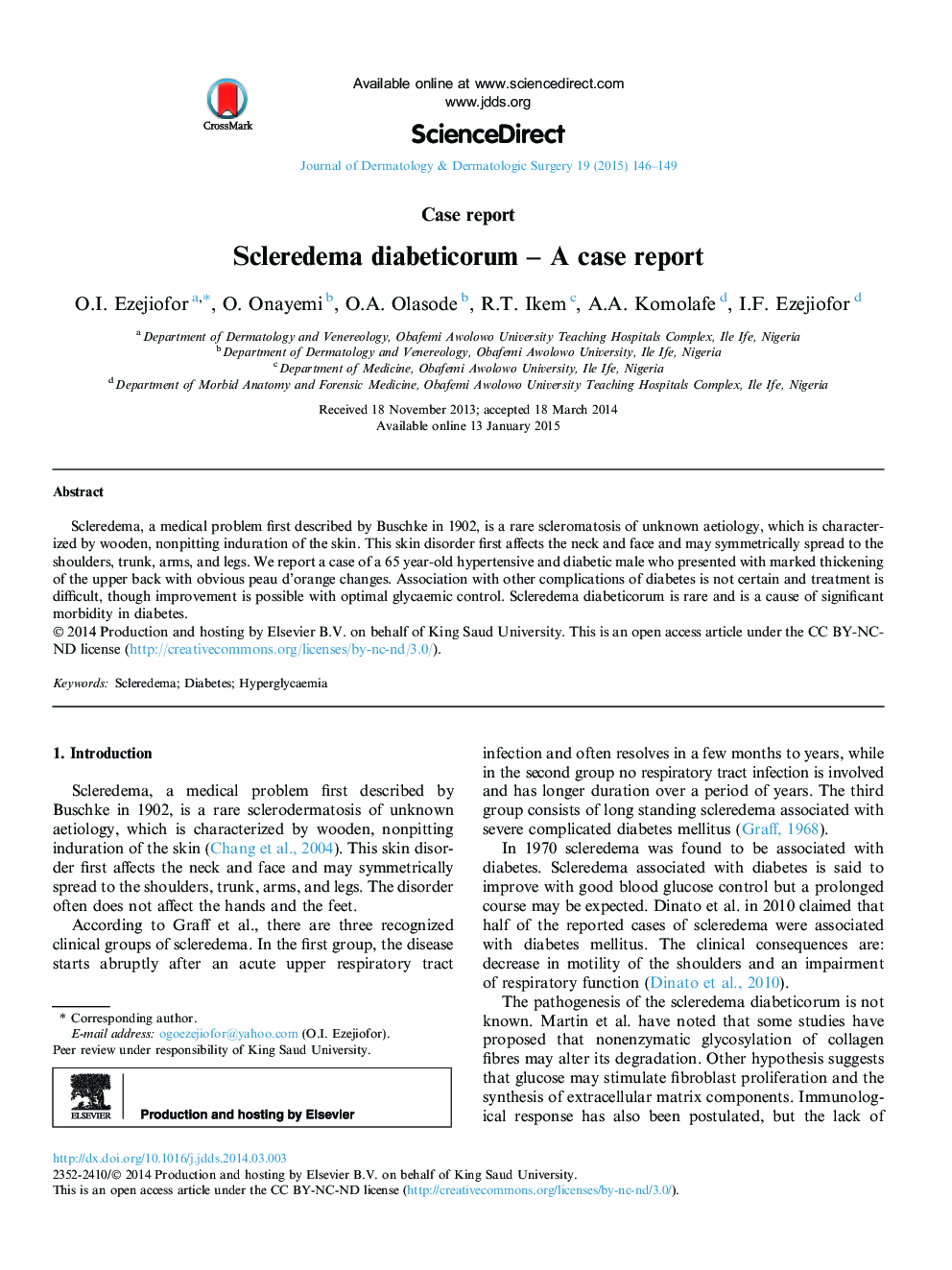 Scleredema diabeticorum – A case report 