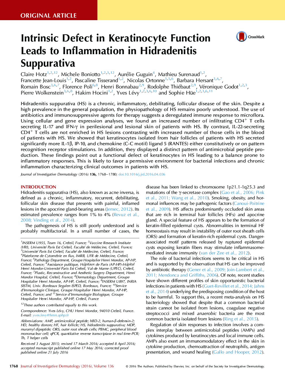 نقص ذاتی در عملکرد کراتینوسیت باعث التهاب در هیدرادنیت سوپوراتیوا می شود 