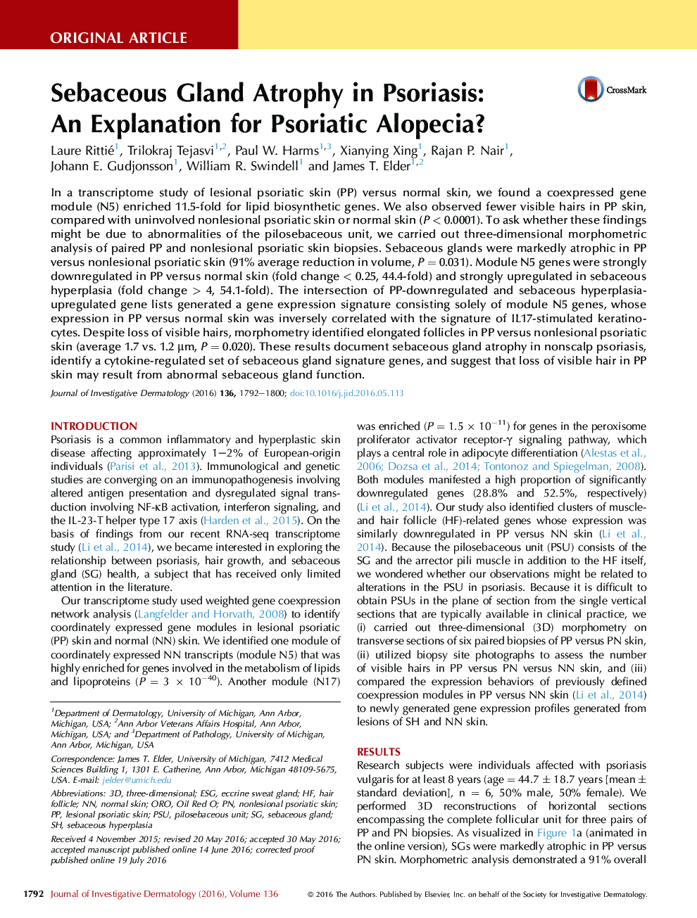 Sebaceous Gland Atrophy in Psoriasis: An Explanation for Psoriatic Alopecia?