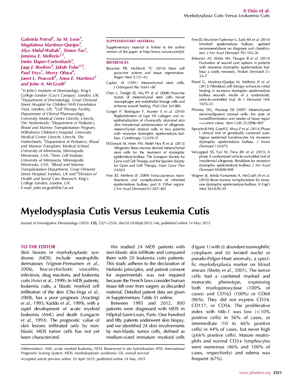 Myelodysplasia Cutis Versus Leukemia Cutis