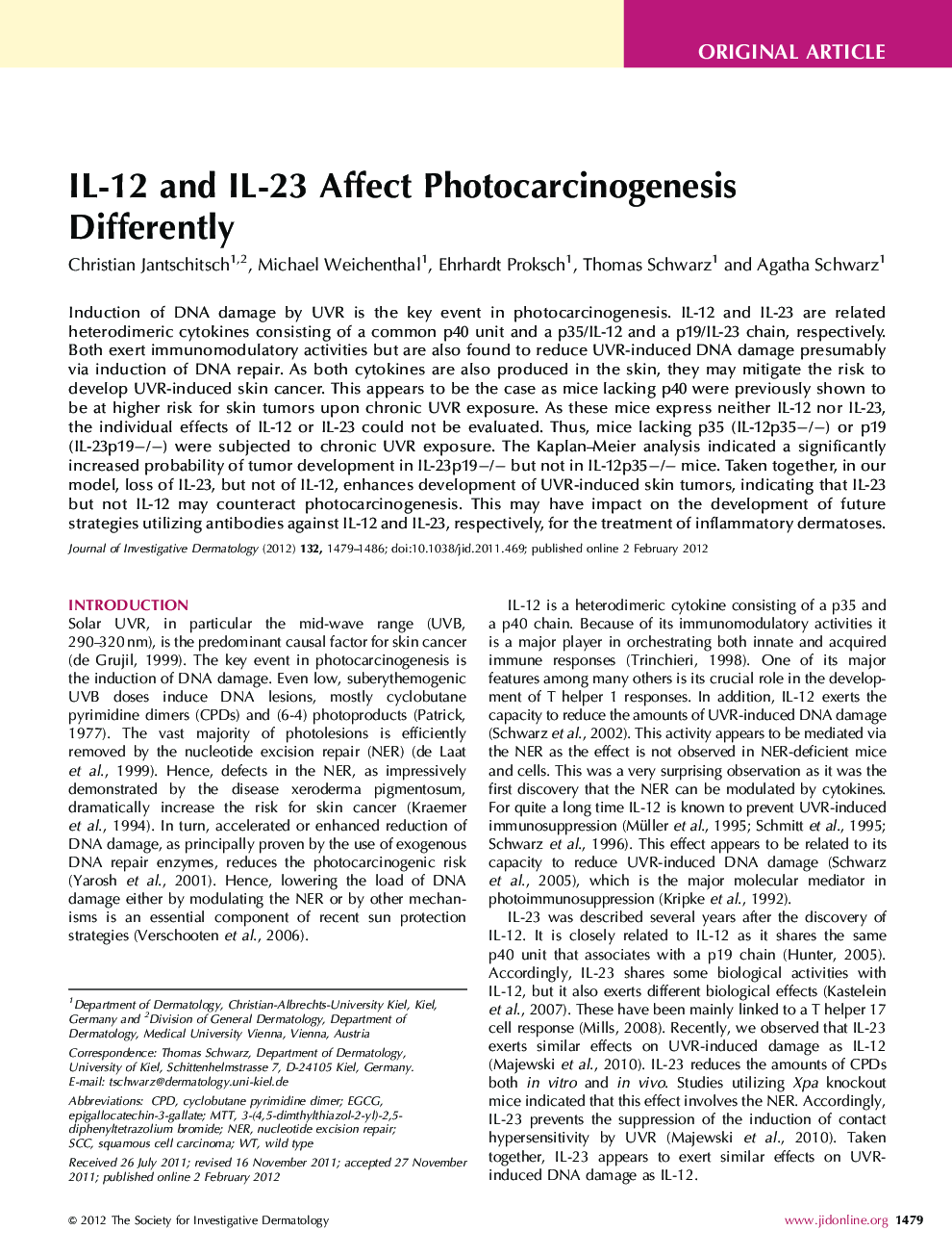 IL-12 and IL-23 Affect Photocarcinogenesis Differently 