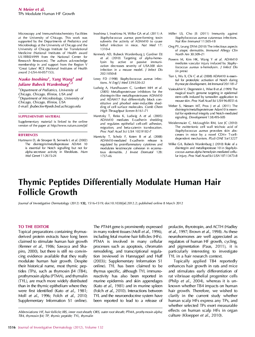 Thymic Peptides Differentially Modulate Human Hair Follicle Growth
