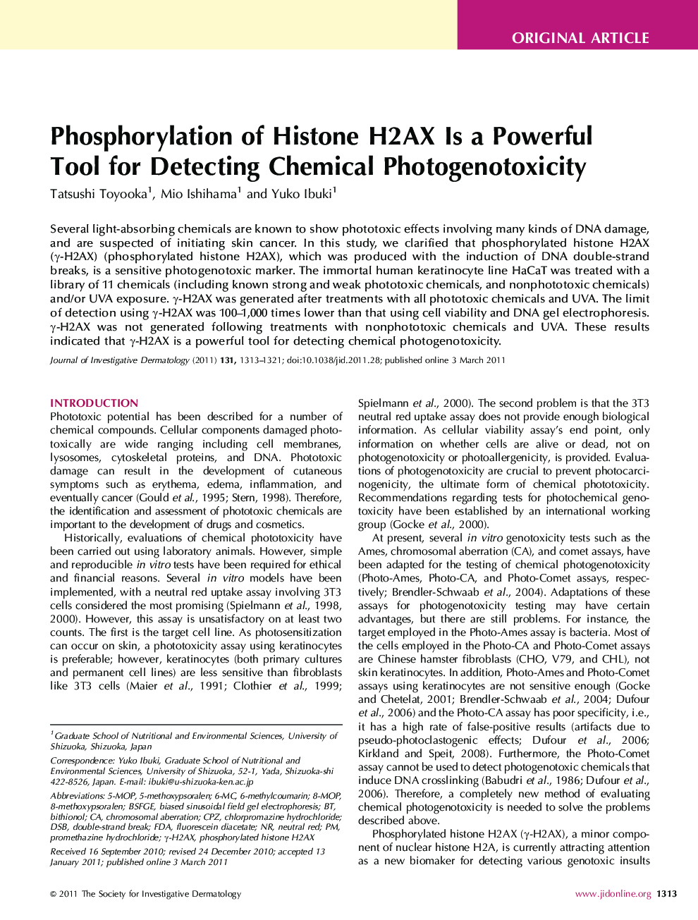 Phosphorylation of Histone H2AX Is a Powerful Tool for Detecting Chemical Photogenotoxicity 