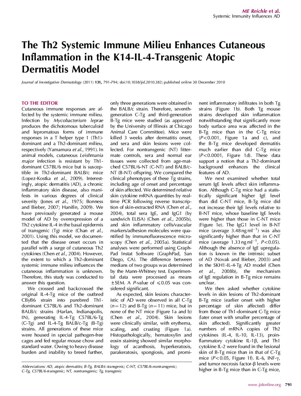 The Th2 Systemic Immune Milieu Enhances Cutaneous Inflammation in the K14-IL-4-Transgenic Atopic Dermatitis Model