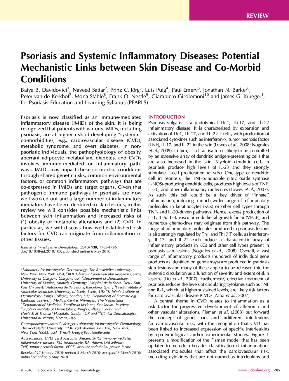 Psoriasis and Systemic Inflammatory Diseases: Potential Mechanistic Links between Skin Disease and Co-Morbid Conditions 