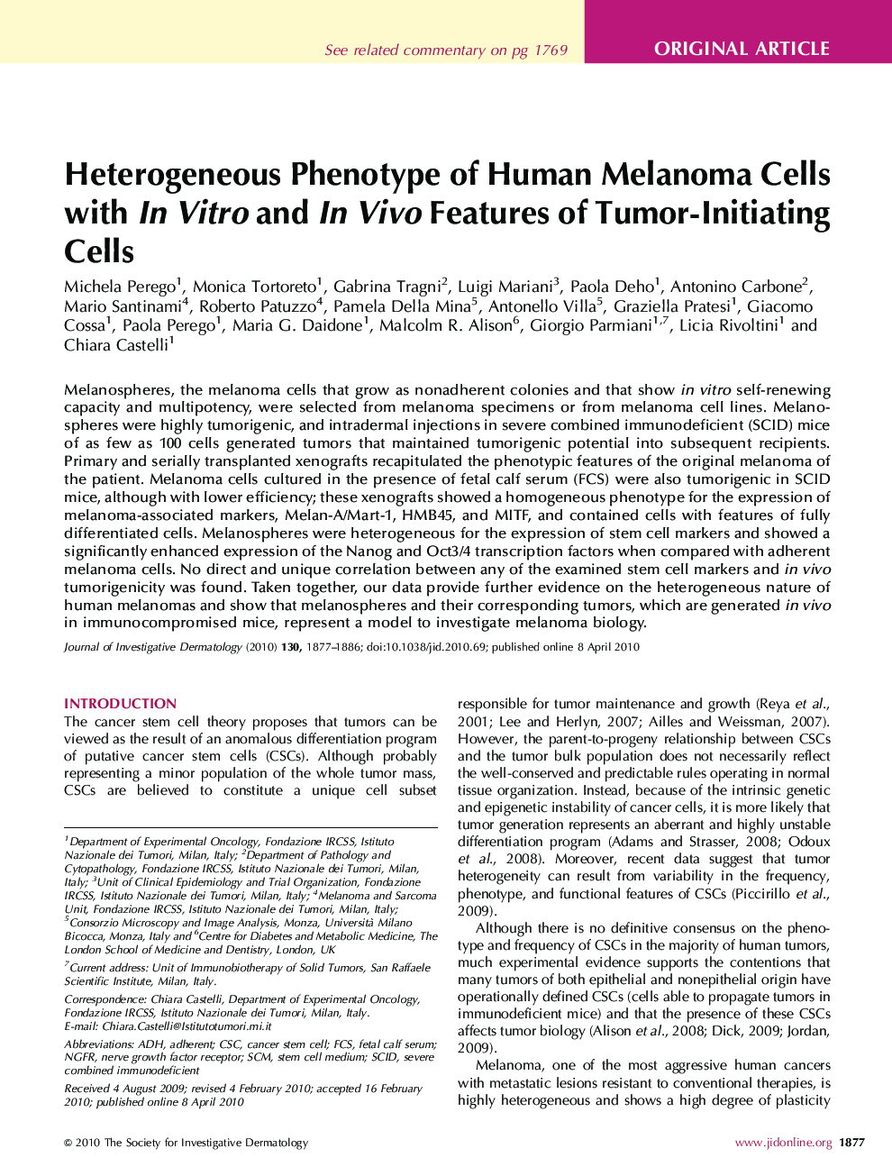 Heterogeneous Phenotype of Human Melanoma Cells with In Vitro and In Vivo Features of Tumor-Initiating Cells 
