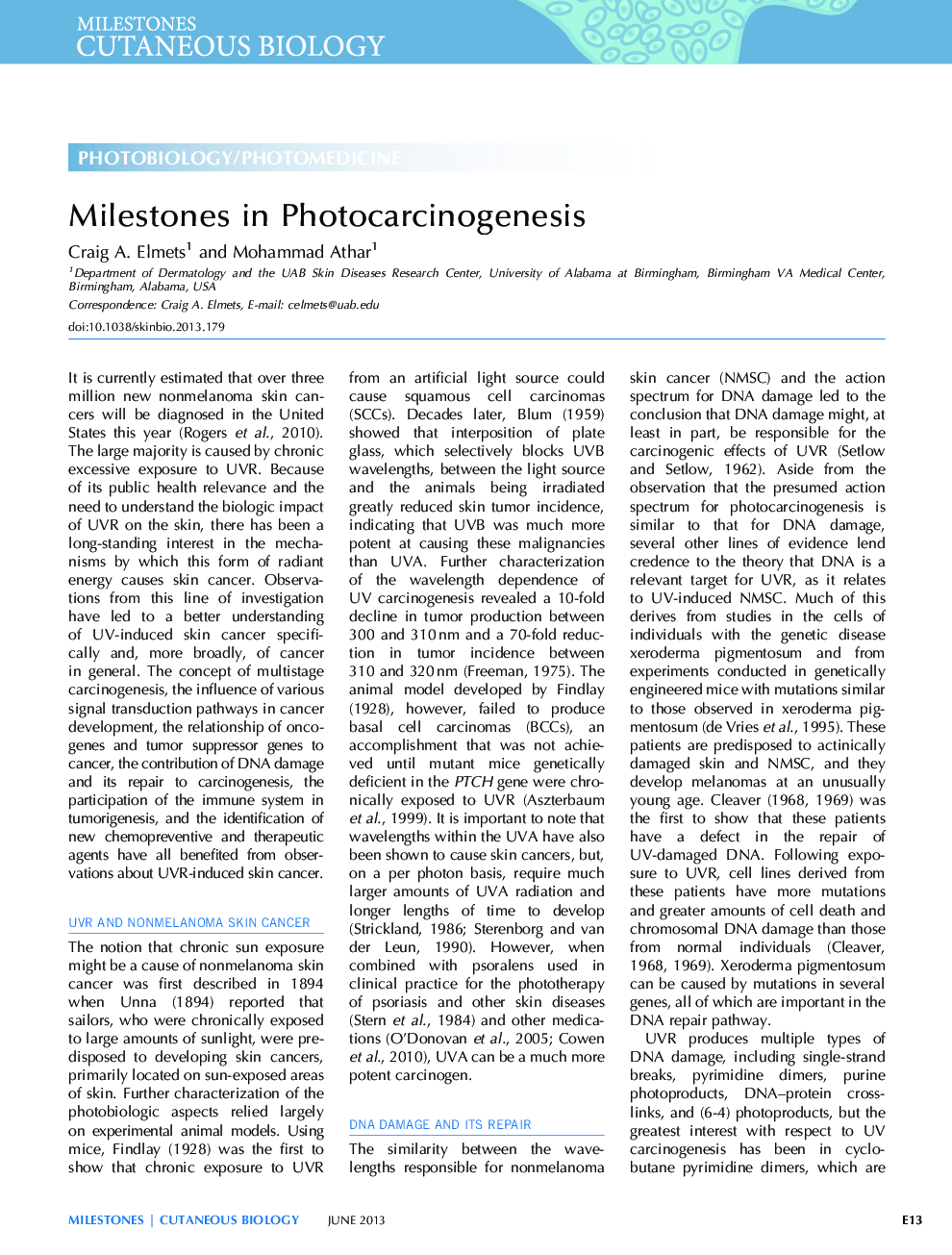 Milestones in Photocarcinogenesis