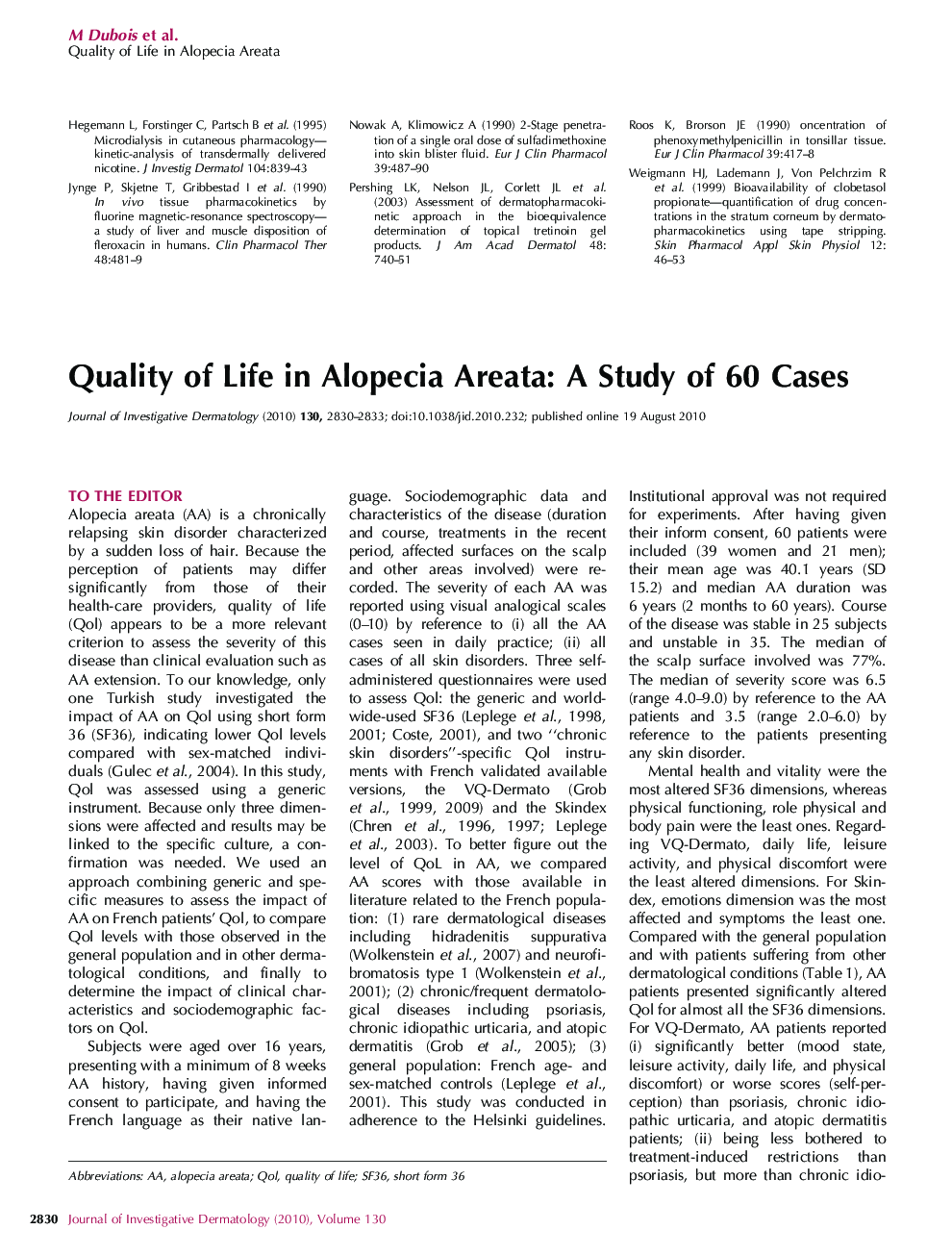 Quality of Life in Alopecia Areata: A Study of 60 Cases