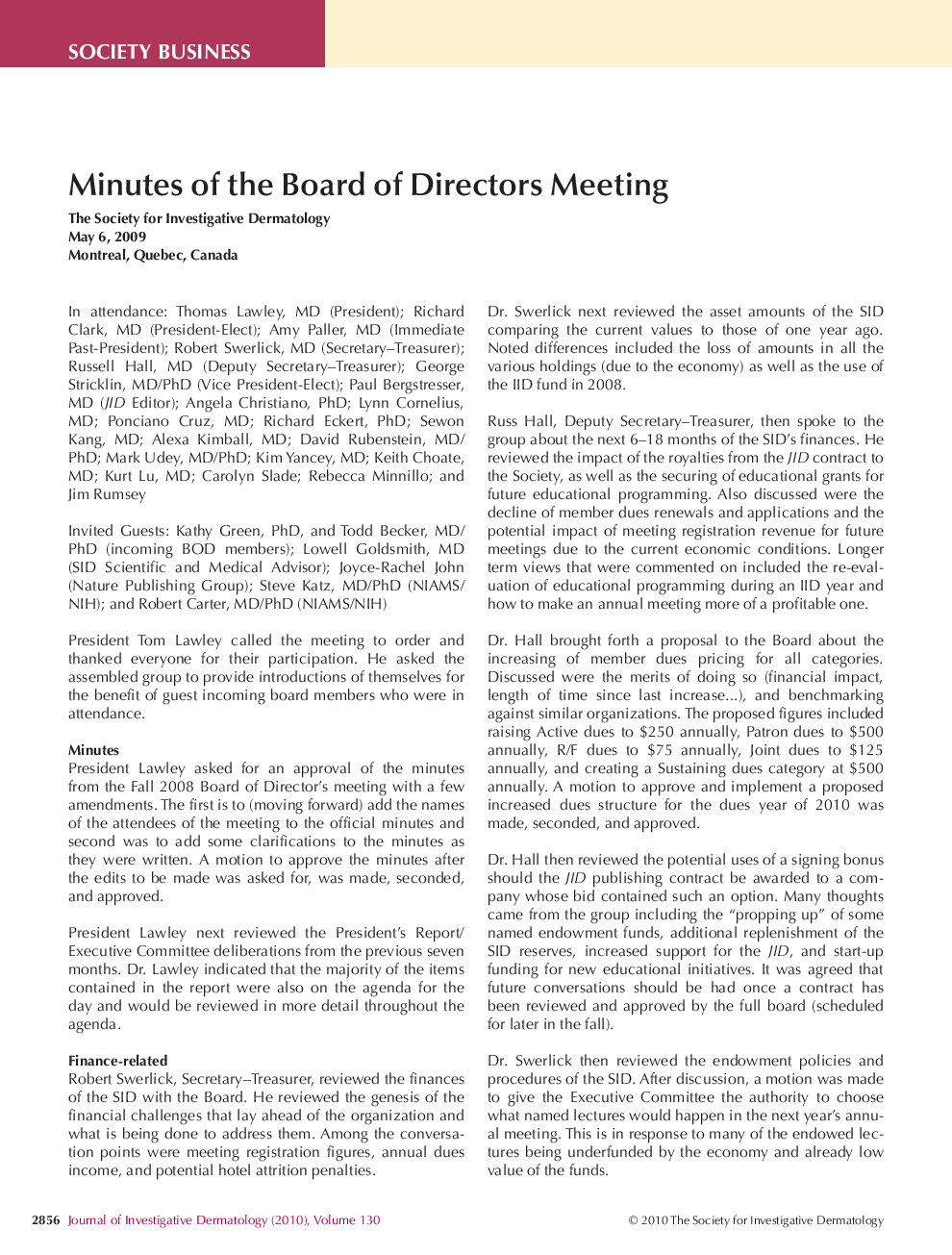 Minutes of the Board of Directors Meeting