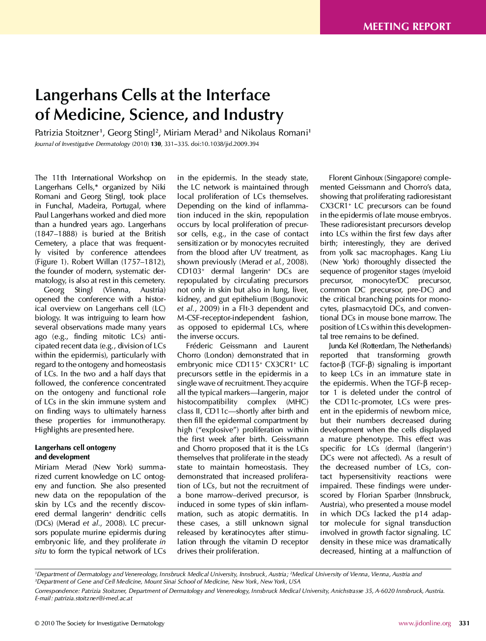 Langerhans Cells at the Interface of Medicine, Science, and Industry