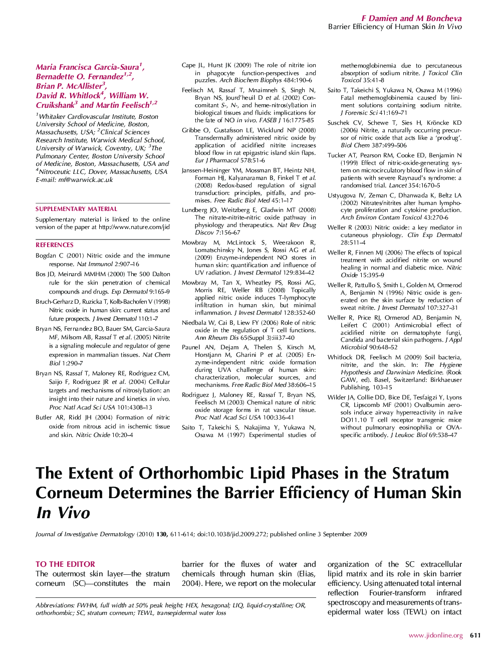 The Extent of Orthorhombic Lipid Phases in the Stratum Corneum Determines the Barrier Efficiency of Human Skin In Vivo