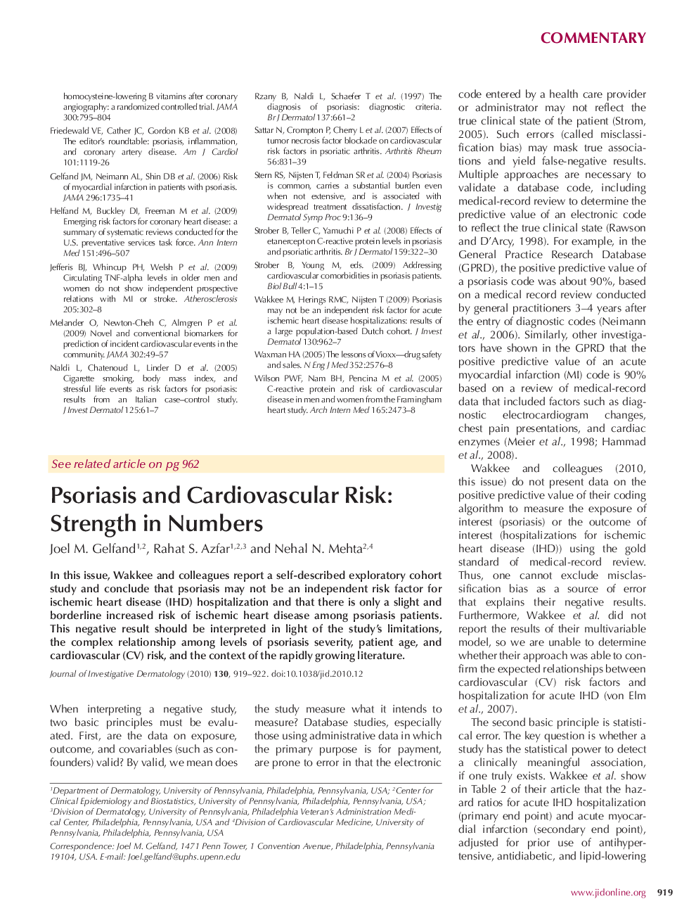 Psoriasis and Cardiovascular Risk: Strength in Numbers 