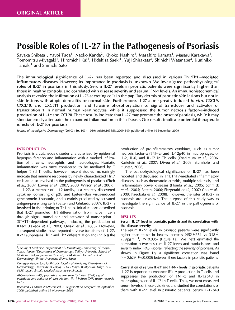 Possible Roles of IL-27 in the Pathogenesis of Psoriasis