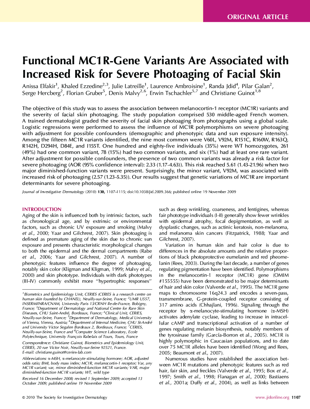 Functional MC1R-Gene Variants Are Associated with Increased Risk for Severe Photoaging of Facial Skin