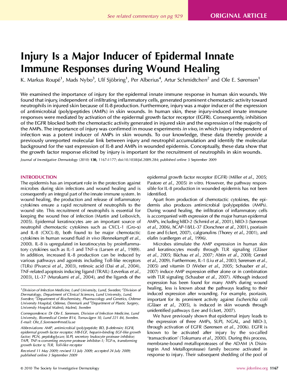Injury Is a Major Inducer of Epidermal Innate Immune Responses during Wound Healing