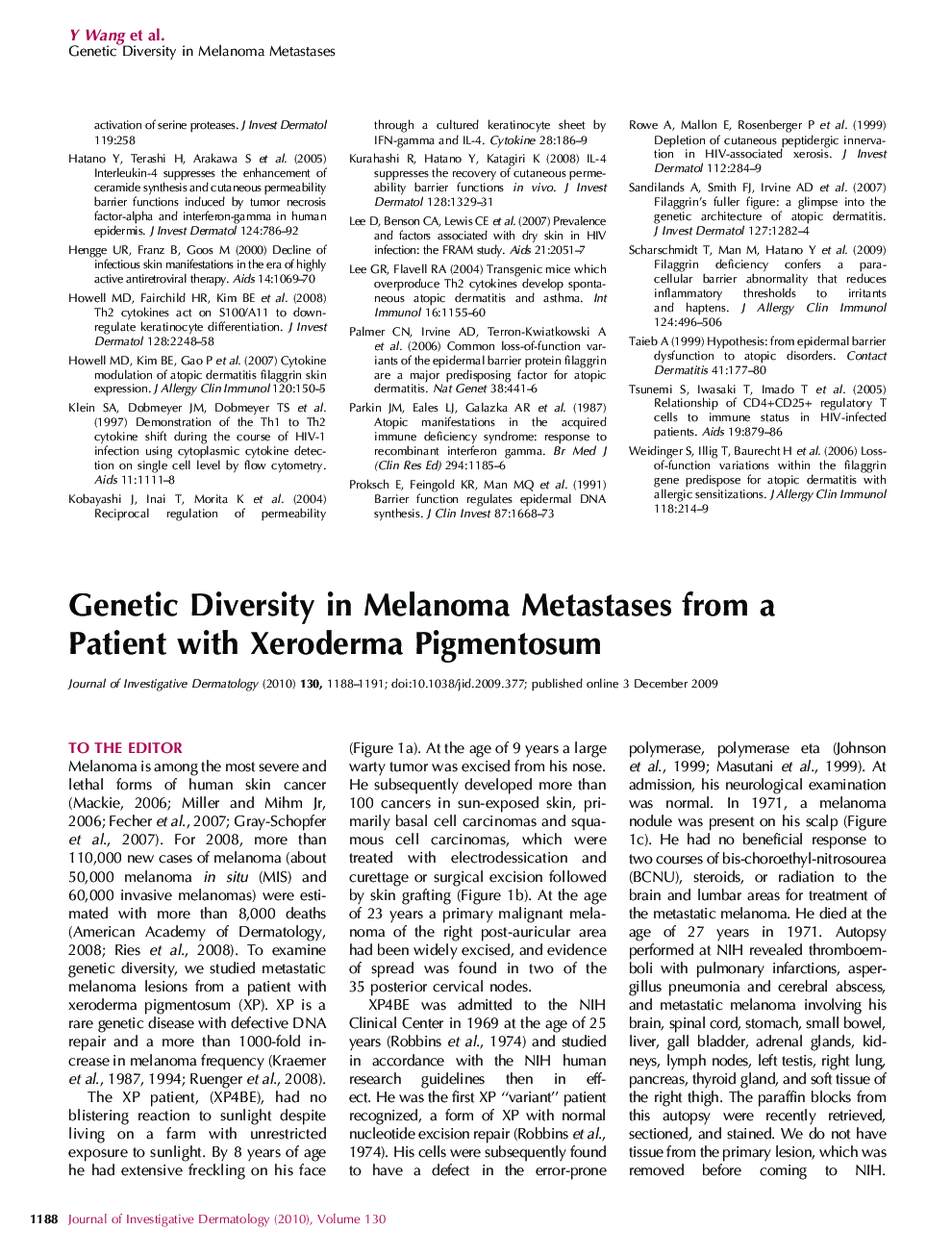 Genetic Diversity in Melanoma Metastases from a Patient with Xeroderma Pigmentosum
