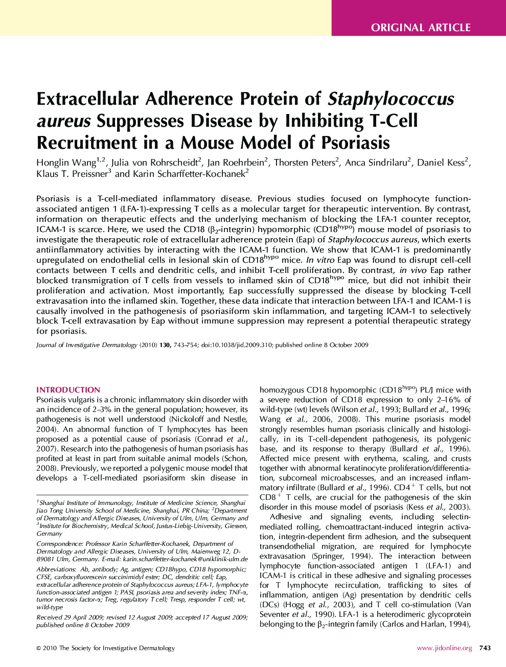 Extracellular Adherence Protein of Staphylococcus aureus Suppresses Disease by Inhibiting T-Cell Recruitment in a Mouse Model of Psoriasis