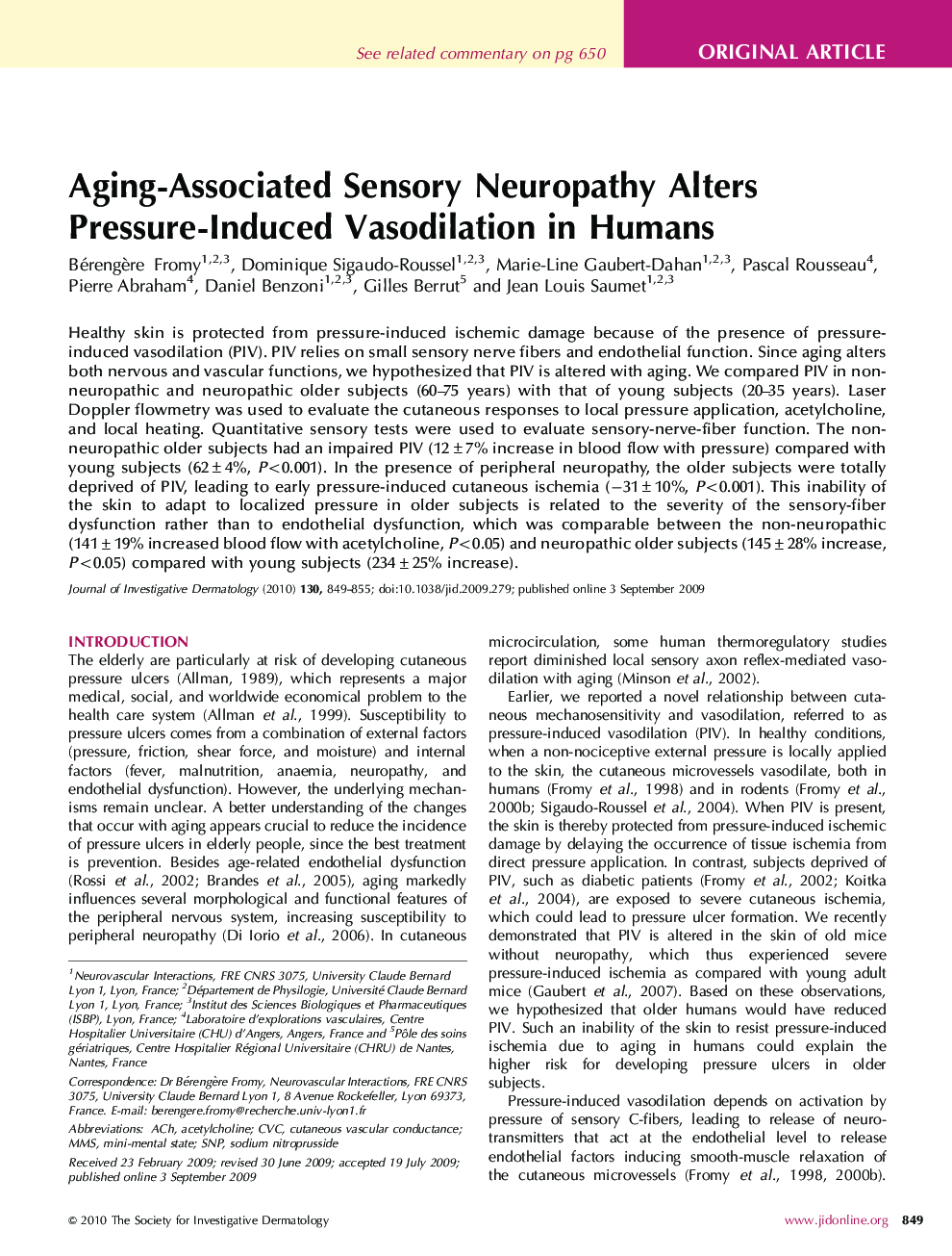 Aging-Associated Sensory Neuropathy Alters Pressure-Induced Vasodilation in Humans