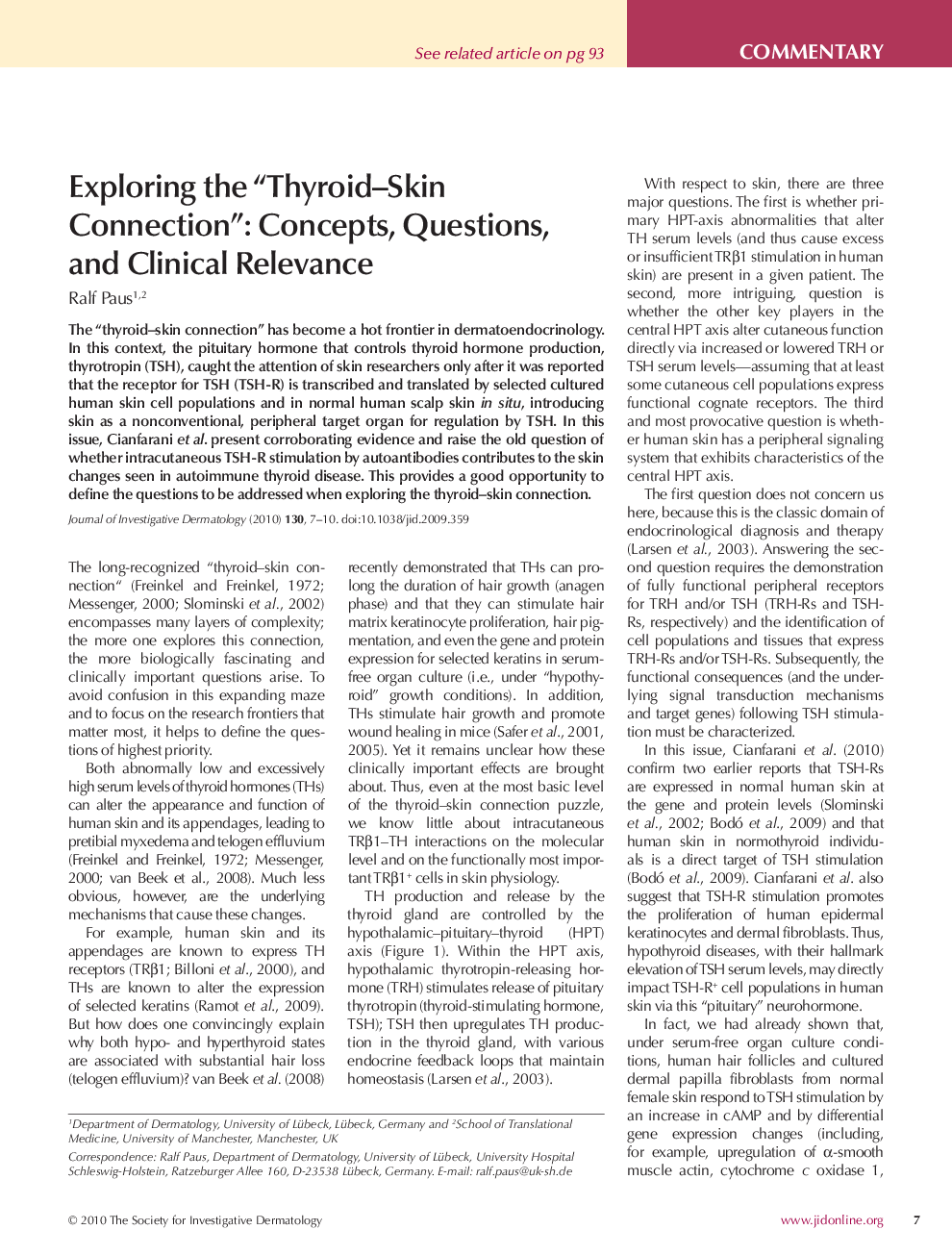 Exploring the “Thyroid–Skin Connection”: Concepts, Questions, and Clinical Relevance