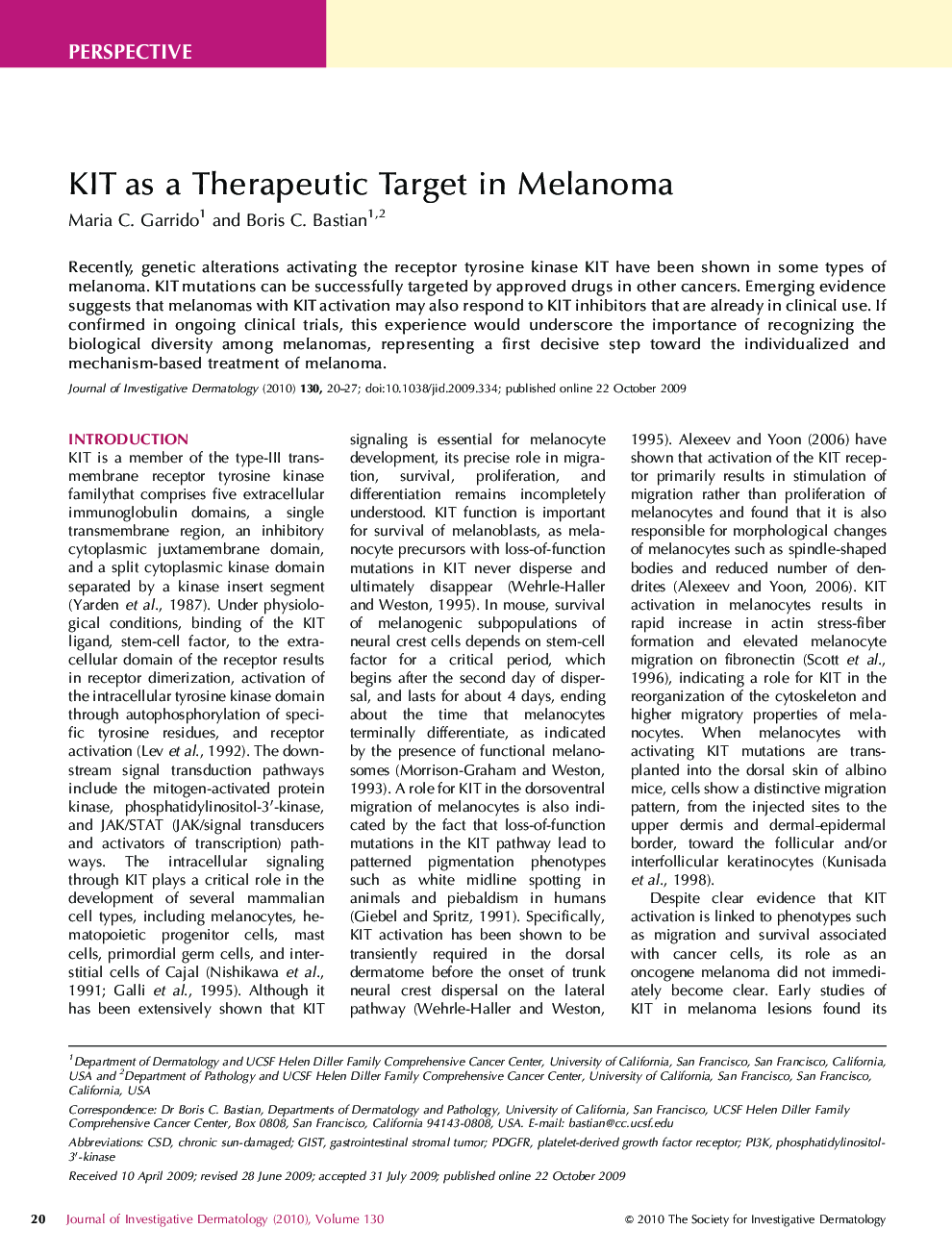 KIT as a Therapeutic Target in Melanoma
