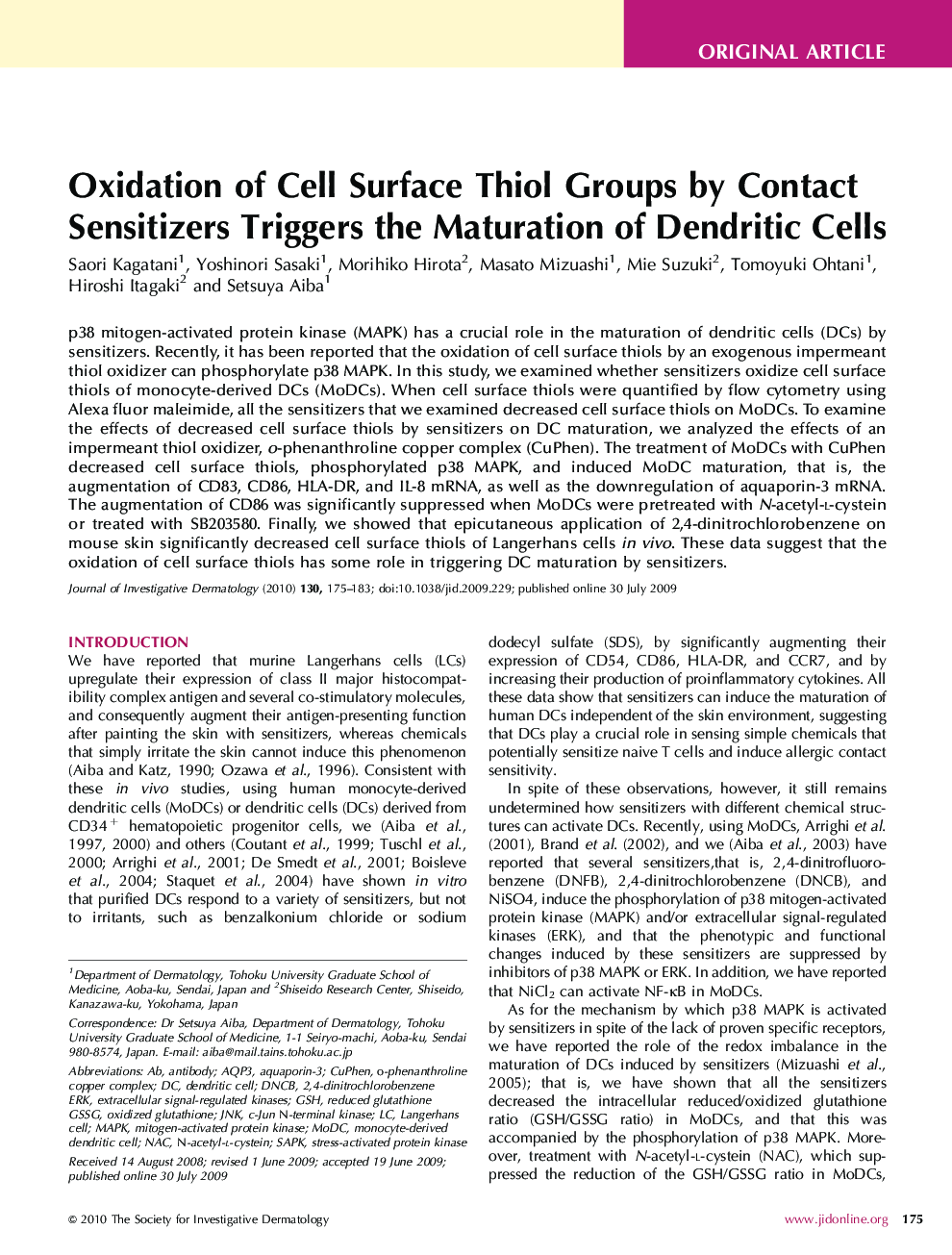 Oxidation of Cell Surface Thiol Groups by Contact Sensitizers Triggers the Maturation of Dendritic Cells