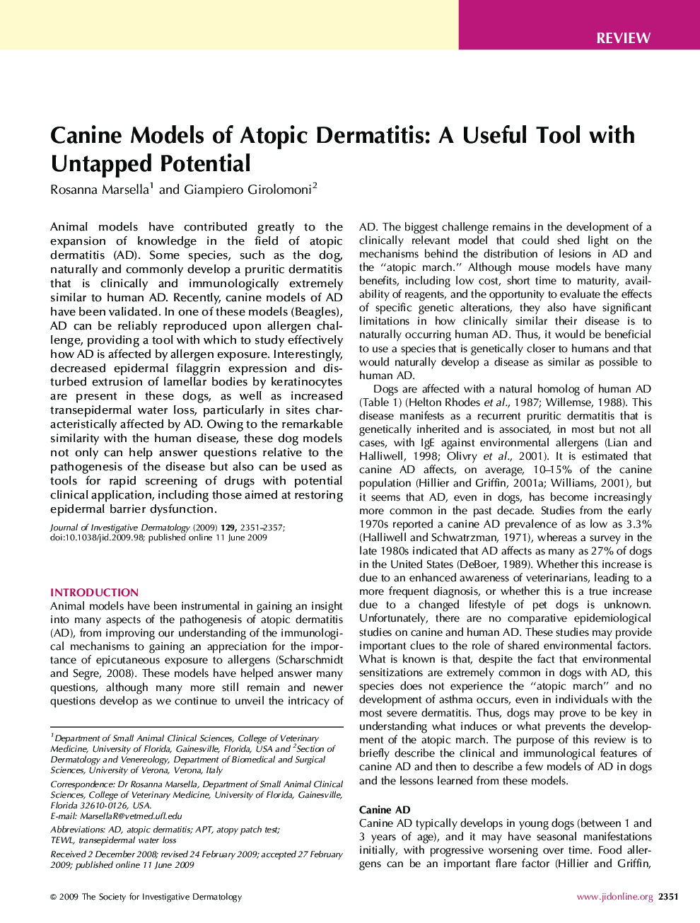 Canine Models of Atopic Dermatitis: A Useful Tool with Untapped Potential
