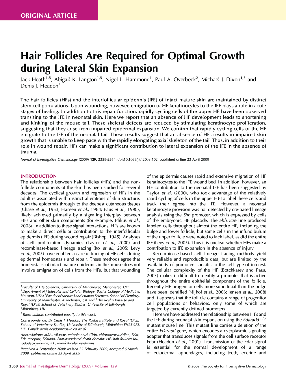 Hair Follicles Are Required for Optimal Growth during Lateral Skin Expansion