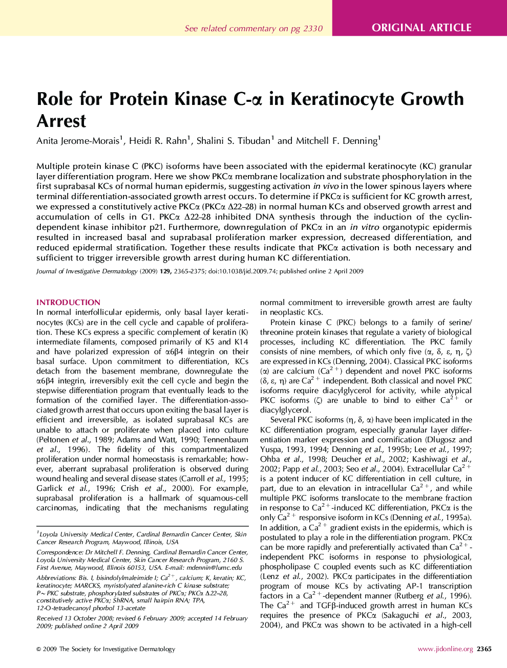 Role for Protein Kinase C-α in Keratinocyte Growth Arrest