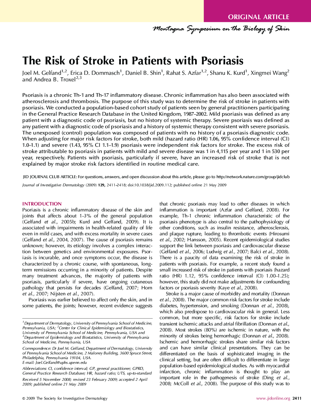 The Risk of Stroke in Patients with Psoriasis