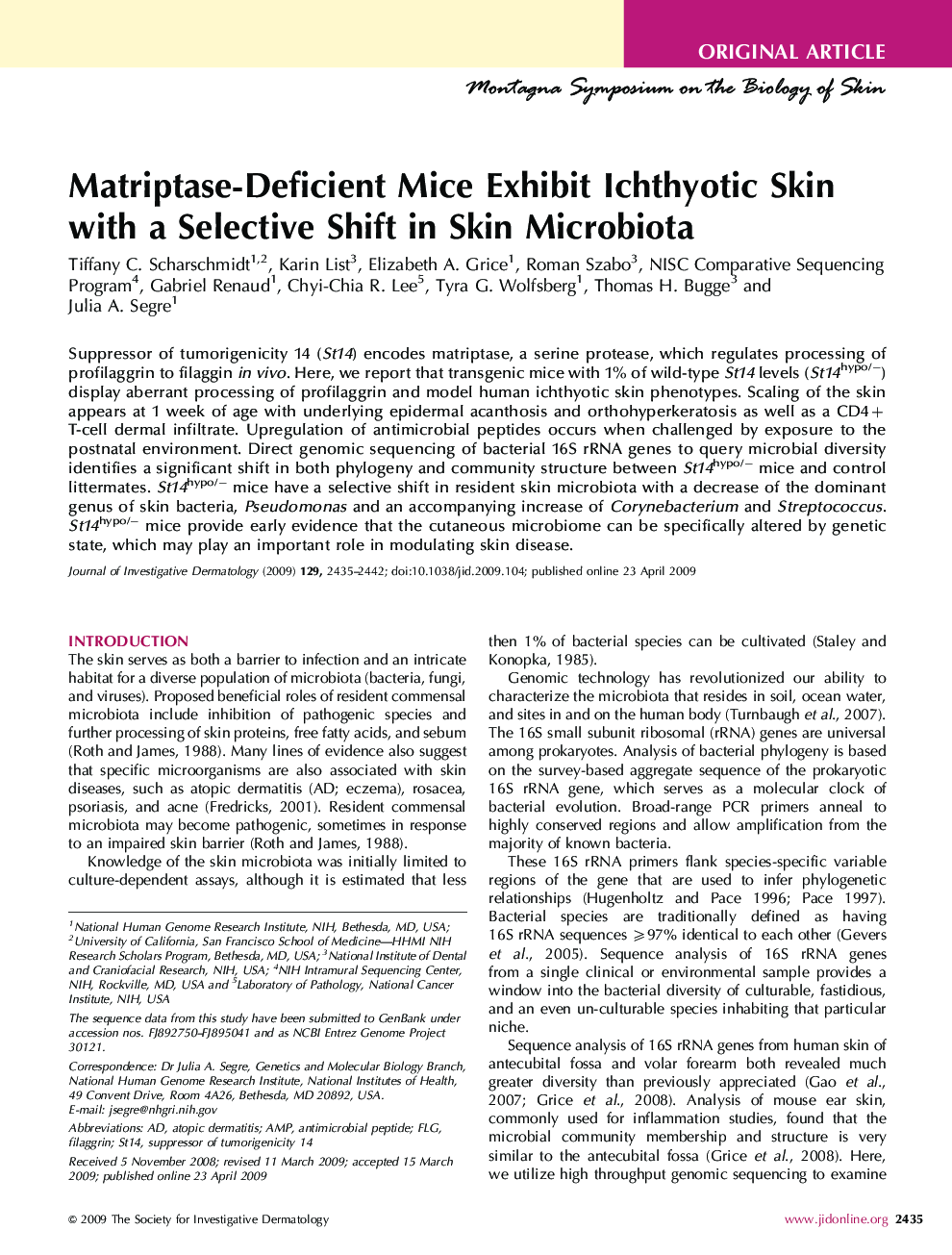 Matriptase-Deficient Mice Exhibit Ichthyotic Skin with a Selective Shift in Skin Microbiota 