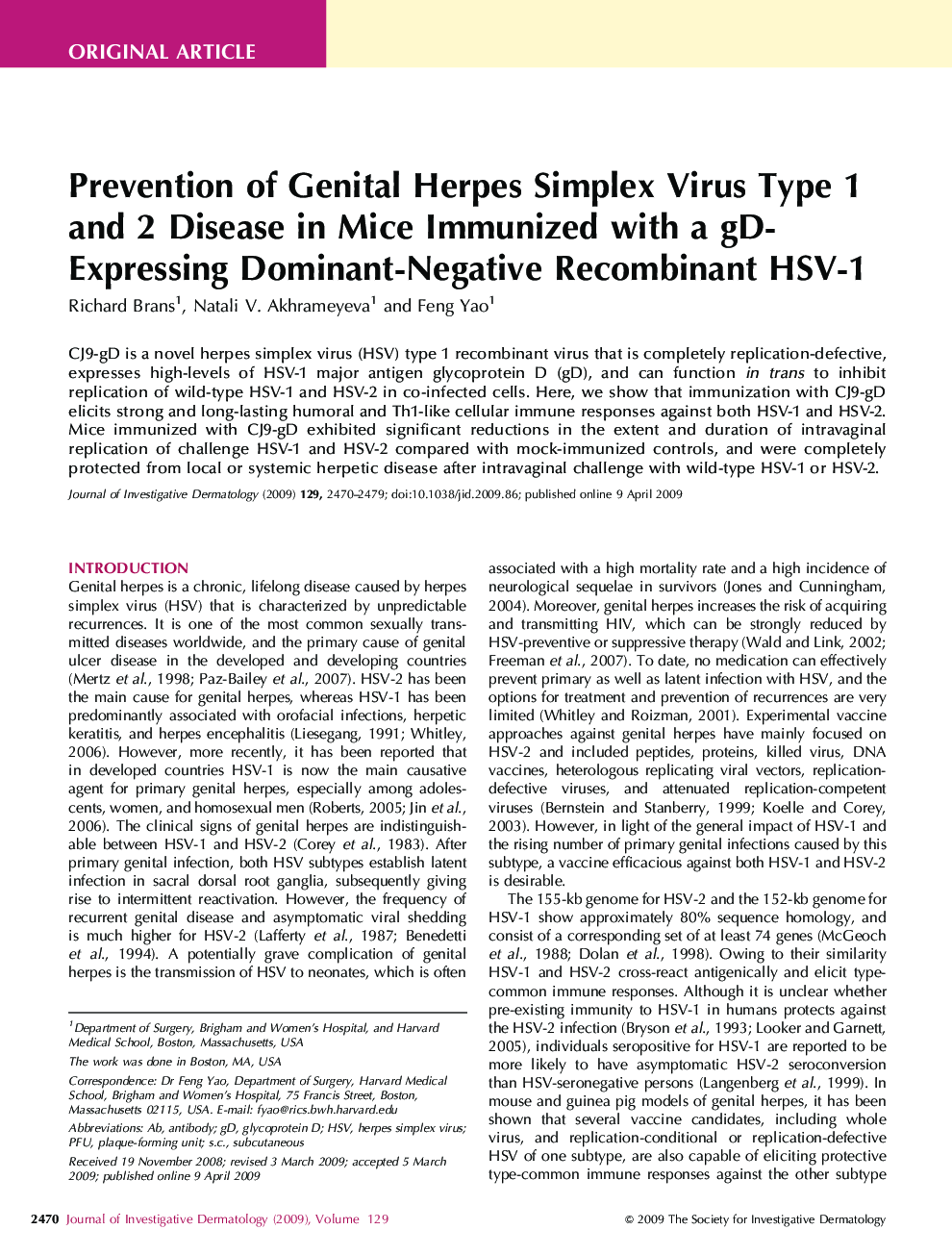 Prevention of Genital Herpes Simplex Virus Type 1 and 2 Disease in Mice Immunized with a gD-Expressing Dominant-Negative Recombinant HSV-1 