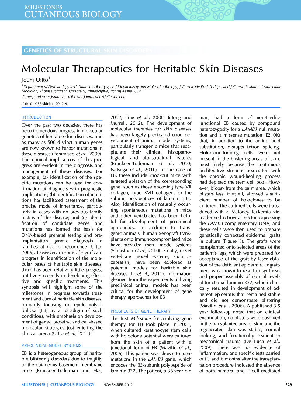 Molecular Therapeutics for Heritable Skin Diseases