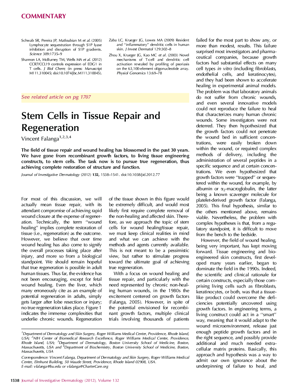 Stem Cells in Tissue Repair and Regeneration 