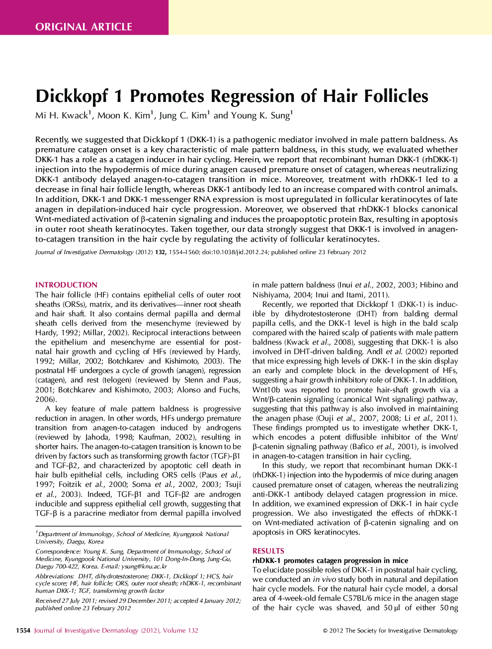 Dickkopf 1 Promotes Regression of Hair Follicles 