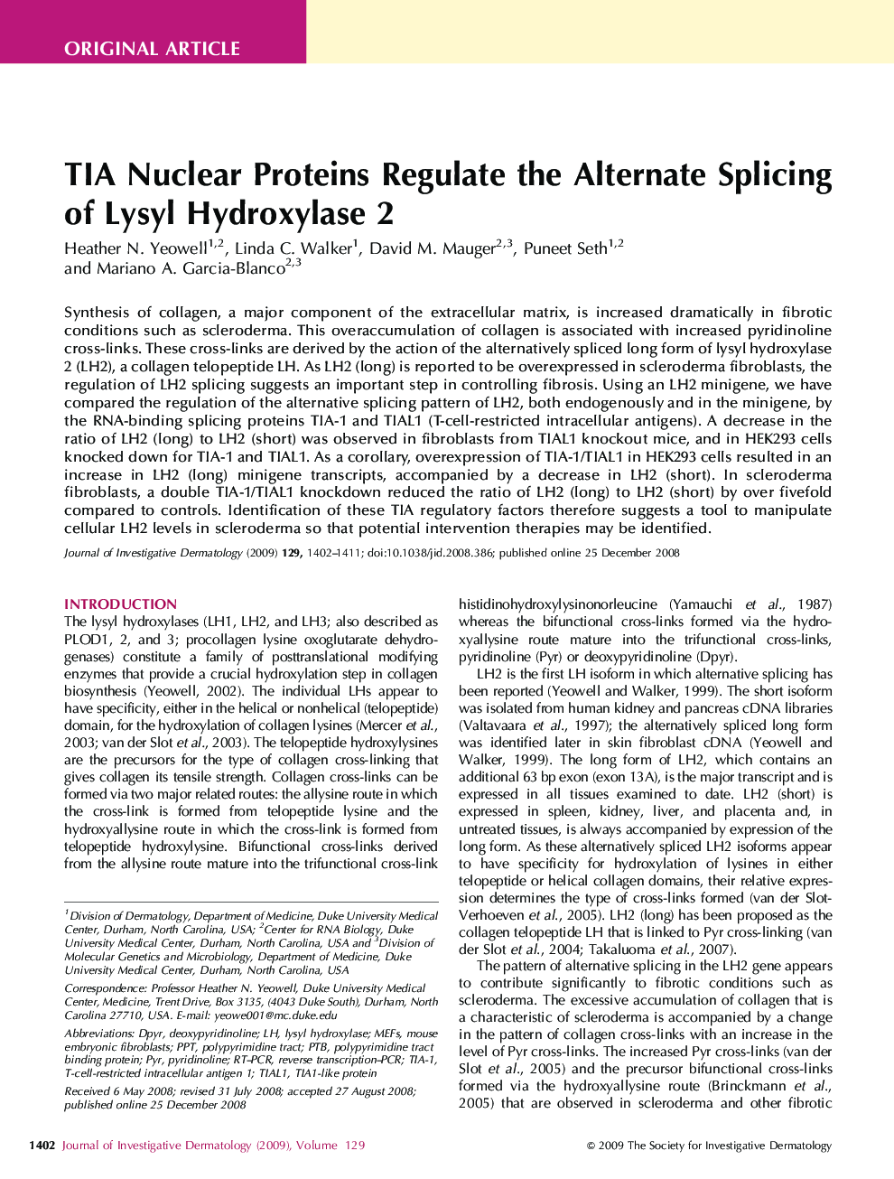 TIA Nuclear Proteins Regulate the Alternate Splicing of Lysyl Hydroxylase 2