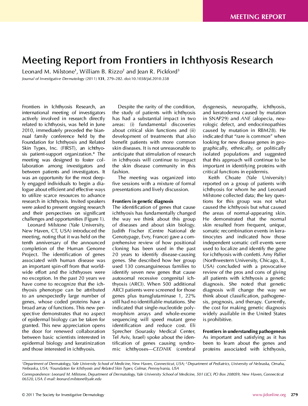 Meeting Report from Frontiers in Ichthyosis Research