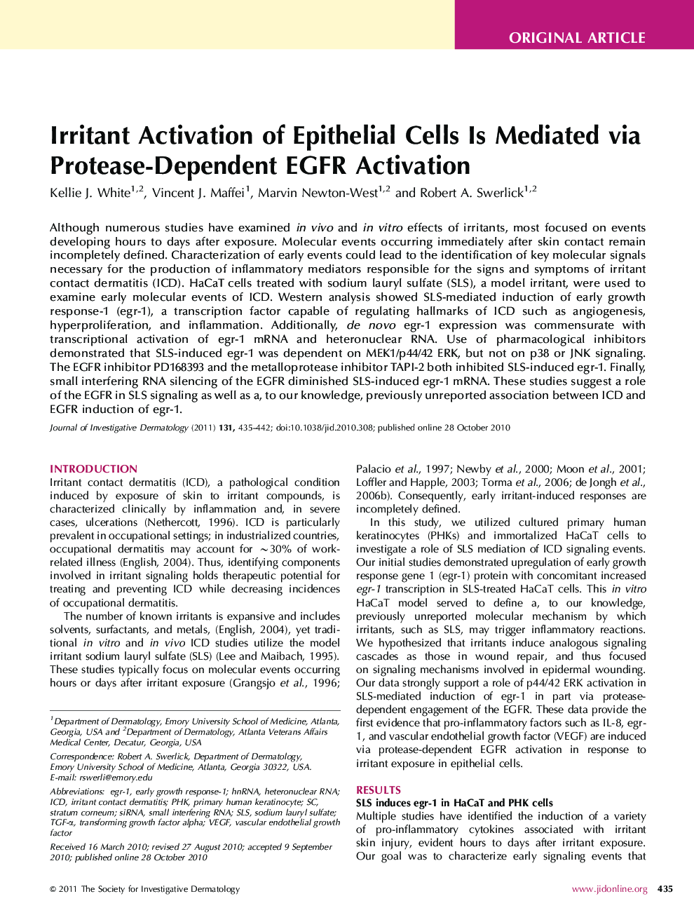 Irritant Activation of Epithelial Cells Is Mediated via Protease-Dependent EGFR Activation 
