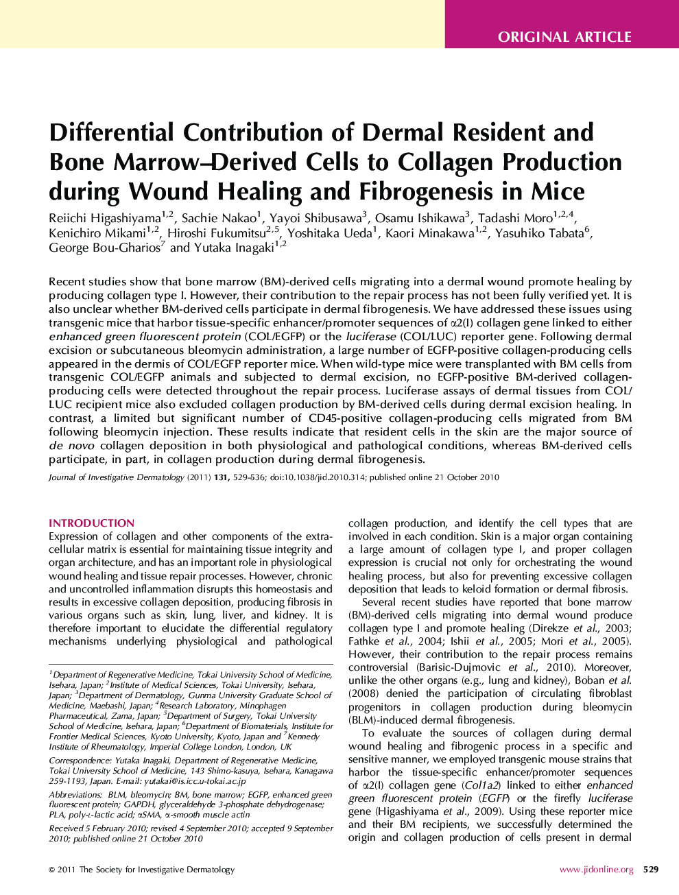 Differential Contribution of Dermal Resident and Bone Marrow–Derived Cells to Collagen Production during Wound Healing and Fibrogenesis in Mice 