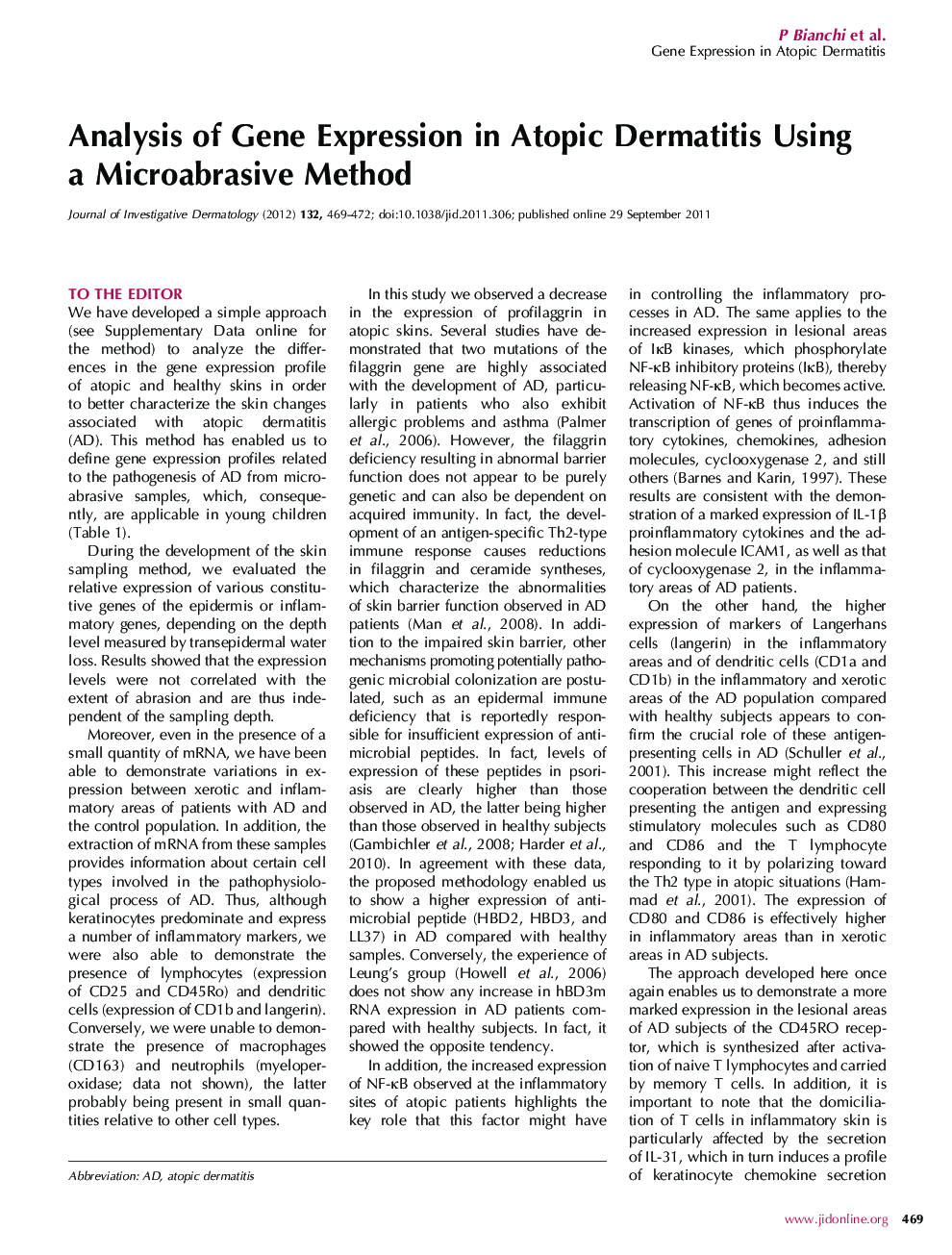 Analysis of Gene Expression in Atopic Dermatitis Using a Microabrasive Method