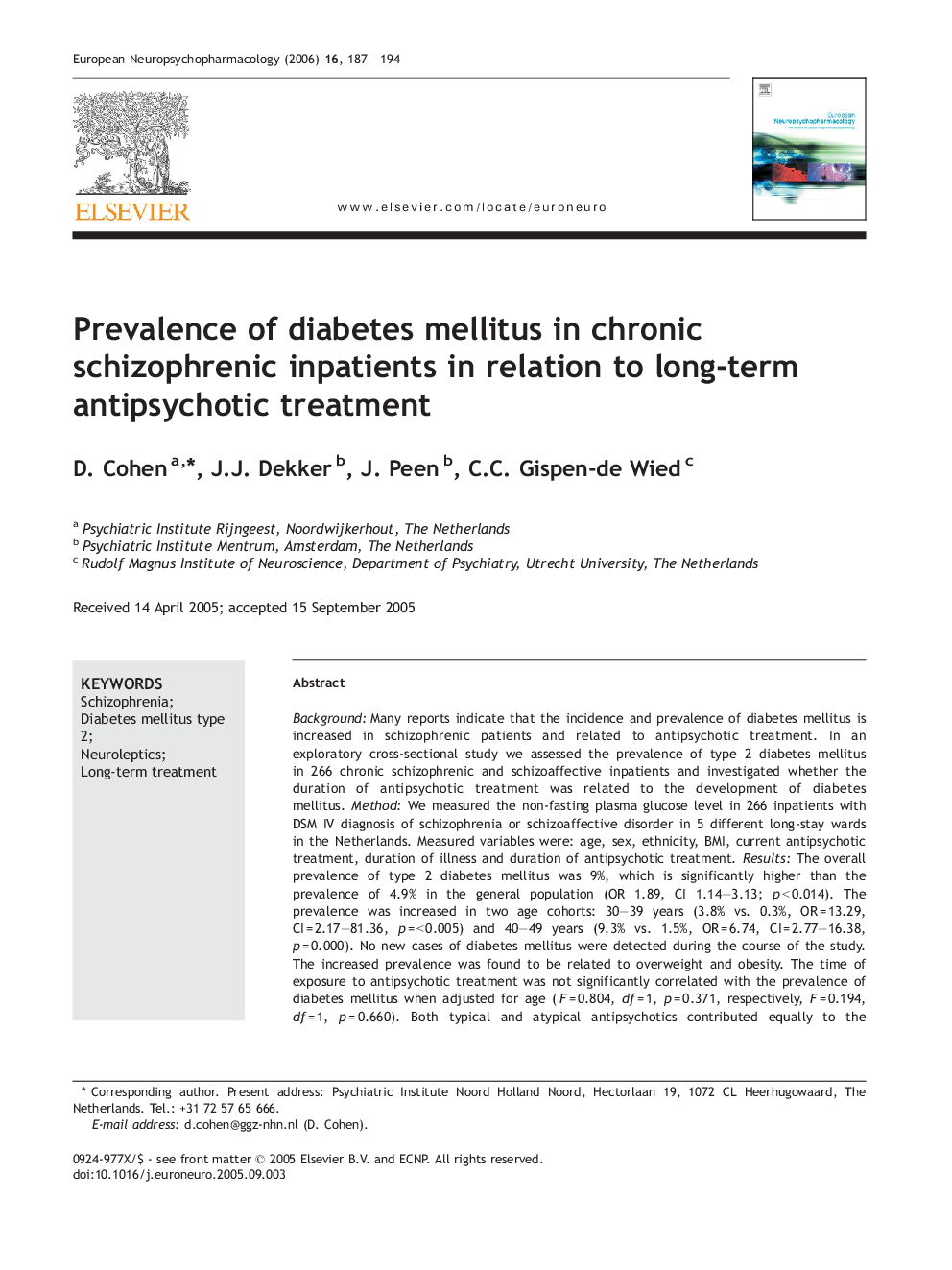 Prevalence of diabetes mellitus in chronic schizophrenic inpatients in relation to long-term antipsychotic treatment